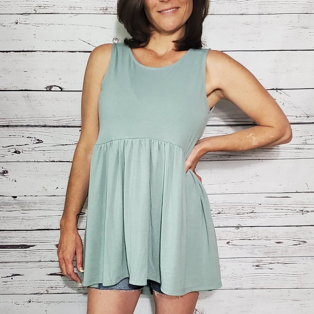 Light Green Sleeveless Peplum Top